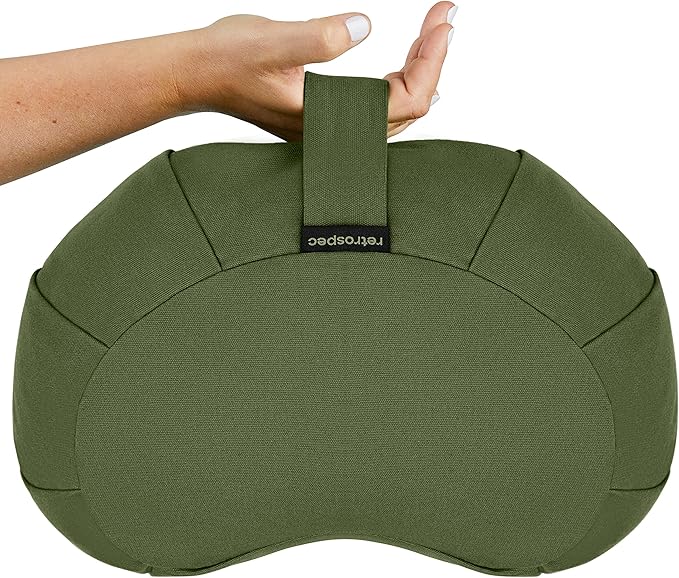 Retrospec Sedona Zafu Meditation Cushion with Buckwheat Hull Fill - Adjustable Yoga & Pilates Equipment Support - 17in Crescent Cotton Cover