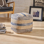 Christopher Knight Home Lola Boho Hemp and Wool Pouf, Natural and Blue
