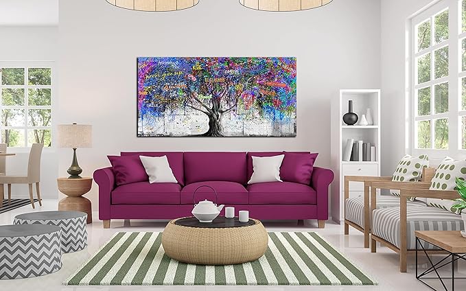 CIRABKY Large Abstract Canvas Wall-Art Bedroom - Colorful Wall Decor - Living Room Wall Art Tree Graffiti Pictures Poster Ready To Hang Size 59" x 29"
