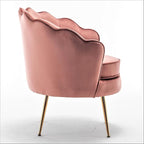 Velvet Barrel Accent Chair with Scalloped Silhouette and Gold Metal Legs, Decorative Piece Suitable for Traditional, Modern, and Contemporary Spaces, Rose