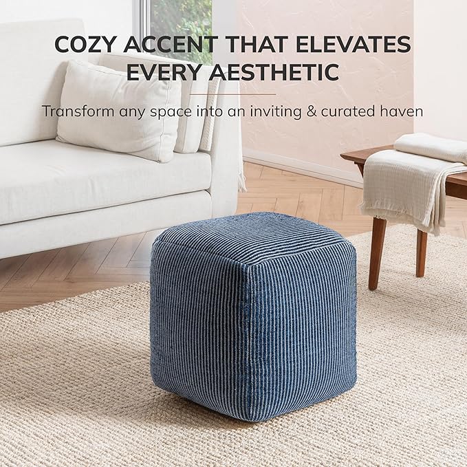 Anji Mountain 100% Handmade & Handcrafted Comfortable Home Décor Pouf Ottoman Footrest for Living Room, Bedroom, Nursery, Kidsroom, Patio Furniture - (20" x 20" x 20" - Sailor Blue)