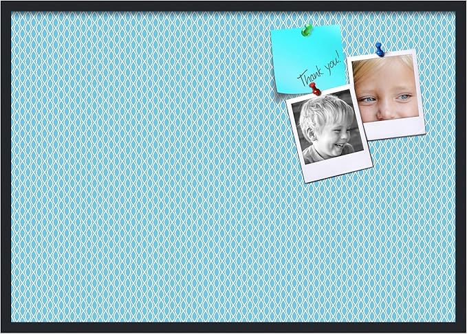 PinPix 40x28 inch Cork Bulletin Board. This Decorative Framed Pin Board Comes with Sky Blue Waves Design and a Satin Black Frame. Ideal for Home Office Decor (PinPix-245)