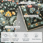 Vintage Botanical Dark Green Area Rug 5x7 Elegant Floral Pattern, Durable Stain-Resistant Fabric, Perfect for Living Room, Bedroom, Dining Room Decor