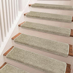 PURE ERA Bullnose Carpet Stair Treads Set Tape Free Non-Slip Indoor Stair Protectors Pet Friendly Rugs Covers Soft Skid Resistant Washable Reusable 9.5" x 30"(7 Pieces,Cream Gray)