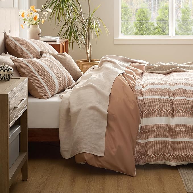 Bedsure Waffle Weave Duvet Cover King - 100% Cotton Boho Duvet Cover Set with 2 Pillowcases - Extra Soft Terracotta Textured Comforter Cover with Zipper Closure (King, 104"x90")