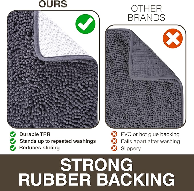 Neater Home Plush Bathroom Rugs 36x24 Thick Chenille Quick Dry Microfiber Absorbent Bath Mat, Soft Bath Rugs, Machine Washable Bathroom Floor Mat for Tub Shower Sink, Home Decor Accessories, Charcoal