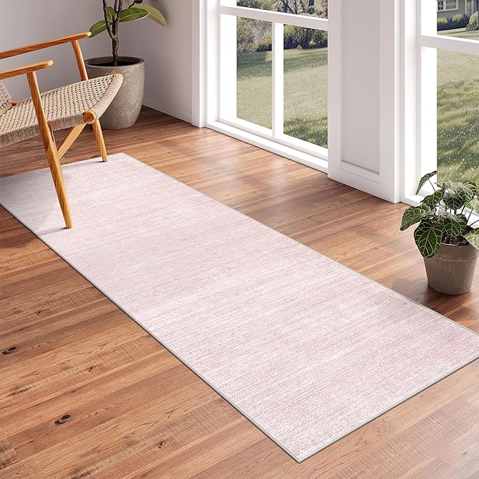 Art&Tuft Non-Slip Runner Rug - 2x8 Runner Rug Washable Low-Pile Rugs Runners, Soft Distressed Carpet Runner for Bedroom Bathroom Kitchen Laundry Living Room, Lightpink