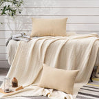 GAWAMAY Decorative Rectangle Throw Pillow Covers 12"x20" Inch Set of 2, Soft Chenille Fall Lumbar Support Pillow Cases for Living Room Bedroom Sofa Couch Cushion Cover Beige 30x50cm (No Inserts)