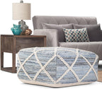 SIMPLIHOME Cowan Square Pouf - 20 inch Wide Handloom Woven Wool and Cotton Ottoman in Blue and Natural, Contemporary Footstool or Extra Seating for Living Room, Bedroom, or Kids Room, Assembled
