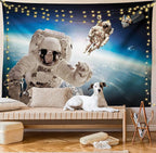 Ambesonne Outer Space Tapestry, Cosmonaut Crew in Universe Astronomy Atmosphere Astral Journey Inspired Image, Fabric Wall Hanging Decor for Bedroom Living Room Dorm, 28" X 23", Beige Blue