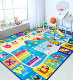 Chicrug Educational Kid Area Rug for Playroom, 9x12 Feet TPR Non Slip Kids Classroom Carpet Rug for Learning ABC Animal Shape Color Fruit, Washable Play Mat Rug for Children Nursery Toddler Room Decor