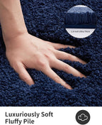 ILANGO Navy Blue Bathroom Rugs 24" × 17" Small Non Slip & Super Absorbent Extra Thick Soft, Washable Bath Mat for Floor, Microfiber Plush Shaggy Bath Rug with Rubber for Bathtub Shower Room Sink