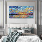 Limiyer Art Hand-painted Sea Sunrise landscape Modern Abstract Oil painting Large Canvas Art Hall Bedroom Office Wall Decoration 24x48 Inch