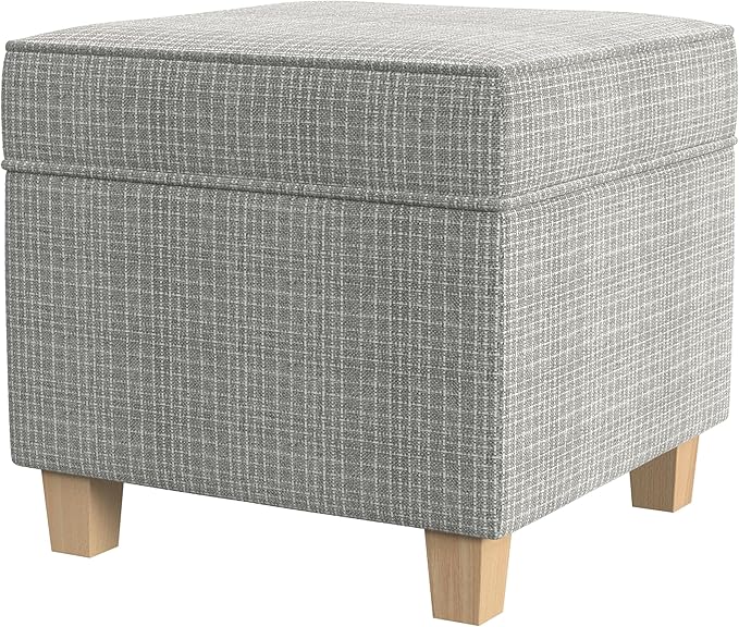 Homepop Home Decor | K7342-F2428 | Classic Square Storage Ottoman with Lift Off Lid- Sage Mini Grid Pattern
