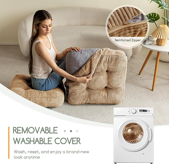 HIGOGOGO Washable Floor Pillow Cushion for Adults, Meditation Cushion Pillow, Large Square Floor Sitting, Removable Tufted Corduroy Cover, for Tatami Living Room or Yoga, 22x22 Inch, Machine Washable