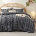 Bedsure Boho Duvet Cover Queen Size, Soft & Comfortable Elegant Design Boho Bedding for Decoration, Machine Washable Comforter Cover for All Seasons,Includes 1 Duvet Cover & 2 Pillow Shams,Dark Grey