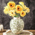 Ceramic Vintage Vase, Green Flower Decorative Vase Chinoiserie Decor Rustic Farmhouse Retro Floral Vases for Table Bookshelf Mantel Kitchen Living Room Office- 7.8inch Green