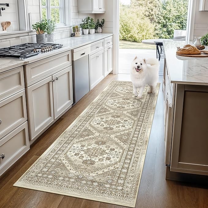 Runner Rug 2x8 Runners for Hallways Non Slip Washable, Vintage Hallway Runner Rugs for Living Room, Low Pile Soft Hallway Rug for Kitchen Bedroom Laundry Room Rug(Brown,2'x8')