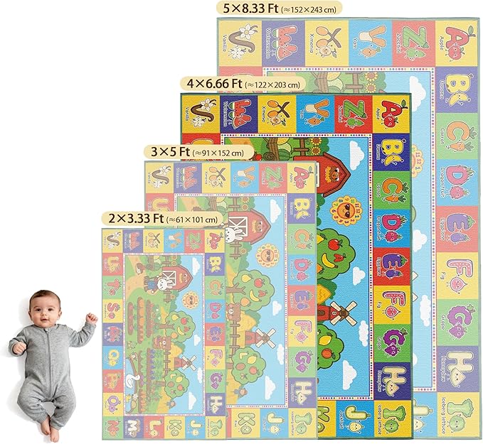Upgrade Ultra Non Slip Kids ABC Rug for Kids Playroom, 4x7 Washable Alphabet Educational Learning Play Mat for Toddlers Baby Boys Girls, Colorful Farm Carpet for Nursery, Classroom & Bedroom, 48"x80"