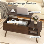 ALINE FURNITURE Walnut Brown Coffee Table Lift Top - Mid Century Modern Coffee Table with Wooden Legs, Hidden Storage Compartment & Open Shelves - 40" Wood Coffee Tables for Living Room & Small Space