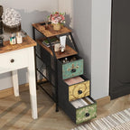 Tohomeor Narrow Dresser Tall Skinny Storage Tower Vertical Slim Chest of Drawers with Charging Station Small Nightstand Side Table for Bedroom, Bathroom, Small Spaces (Retro Flower, 3 Drawers)