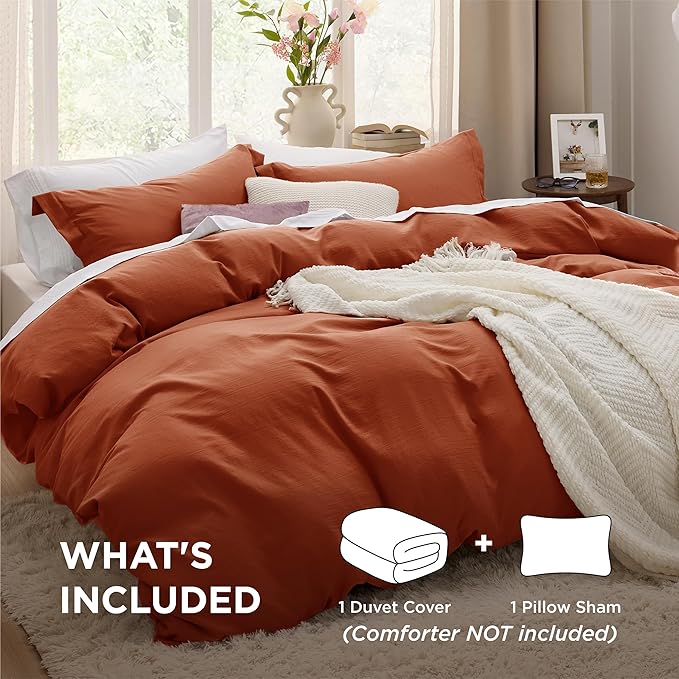 Bedsure Terracotta Duvet Cover Twin/Twin XL Size - 2 Pieces Prewashed Polyester Extra Soft Bedding Set, Includes 1 Twin Duvet Cover 68''x90'' with Zipper Closure & 1 Pillow Sham, No Comforter
