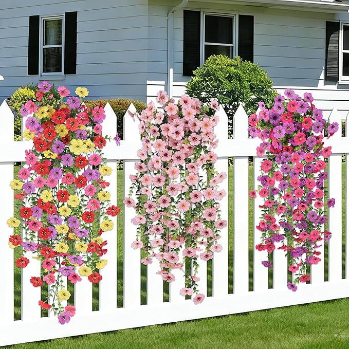 Artificial Hanging Flowers for Outdoors, UV Resistant 2 Bundles Fake Silk Flowers for Outside, Realistic Faux Plants for Hanging Baskets, Planters - Porch, Patio, Yard Decor