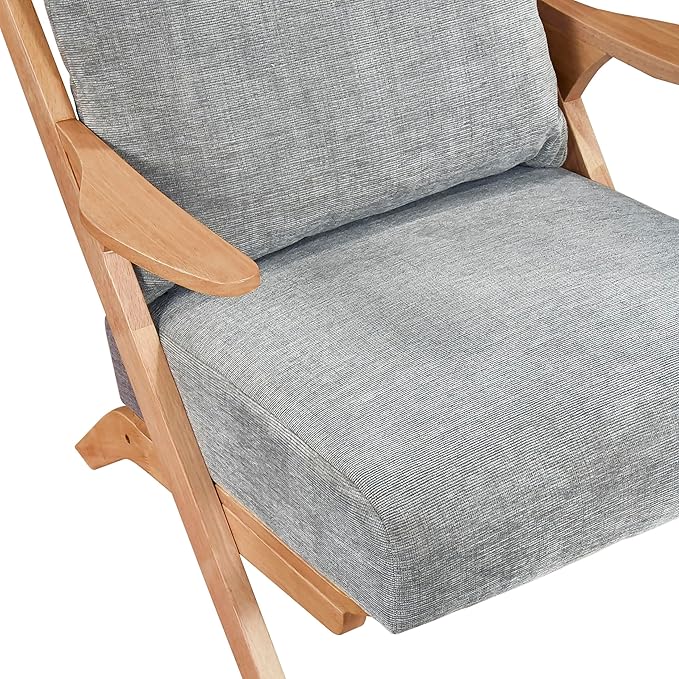 Lexicon Mid Century Modern Accent Chair, Natural Finish Solid Rubberwood Frame, Reversible Back Cushion, Woven Chenille Upholstered Reading Chair, for Living Room/Bedroom/Office, Grey