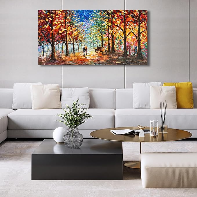 Hand-Painted Forest Landscape Painting 24x48 Inchs Art Wall Palette Knife Oil Painting Modern Abstract Landscape Art
