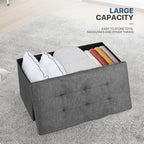 MoNiBloom 30 Inches Storage Ottoman Bench, Rectangle End of Bed Bench, Storage Padded Seat, Linen Fabric Ottoman Footrest for Living Room, Bedroom, Entryway, Dark Gray