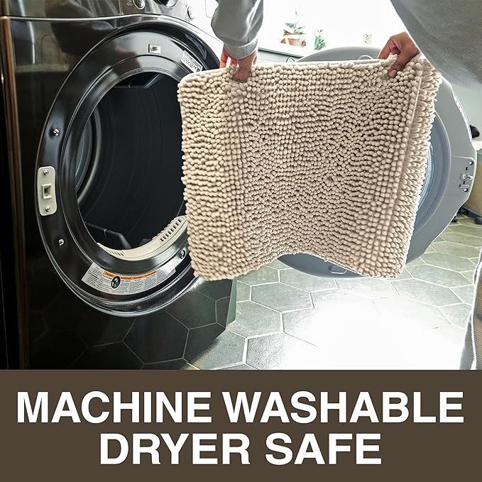 Neater Home Plush Bathroom Rugs 30x20 Thick Chenille Quick Dry Microfiber Absorbent Bath Mat, Soft Bath Rugs, Machine Washable Bathroom Floor Mat for Tub Shower Sink, Home Decor Accessories, Beige