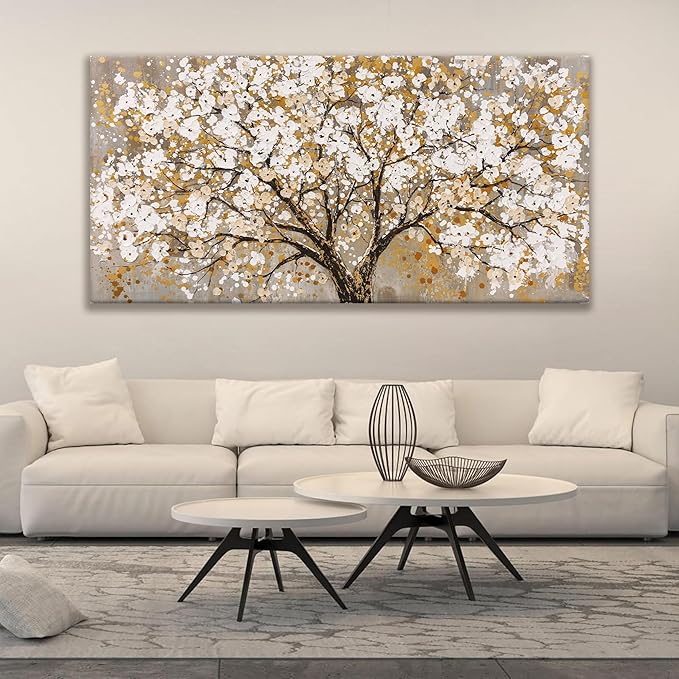 Large Wall Art For Living Room Gold Abstract Tree Of Life Modern Artwork Canvas Art Wall Decor Painting Tree Pictures Home Wall Decor Ready To Hang For Bedroom Decor 29" X 58"