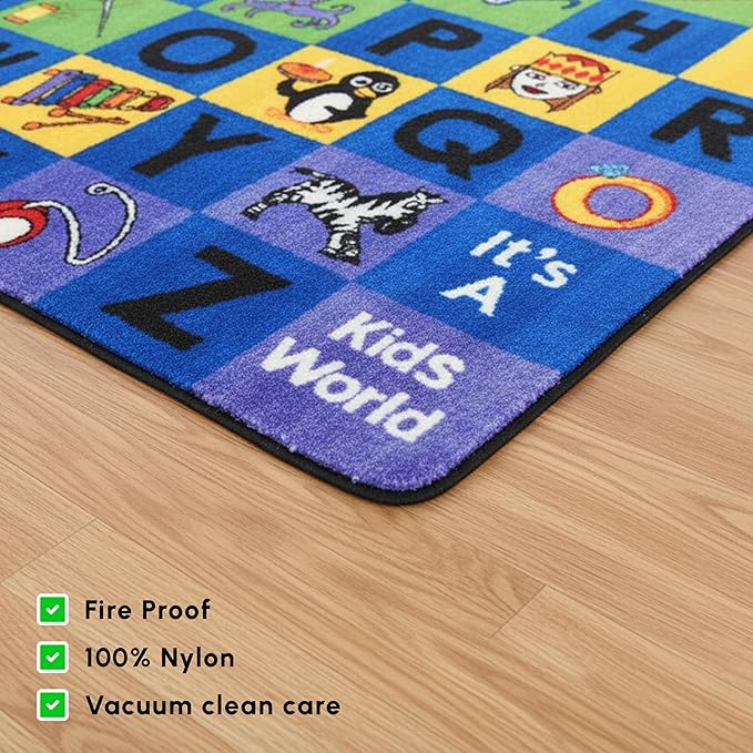SAFECASTLE Kids Carpet Alphabet Rug – Little Charlie 4’4” x 5’6” – Educational ABC Nursery Learning Rug for Preschool, Classroom, Playroom, Daycare & Kids’ Bedroom – Durable Nylon Area Rug