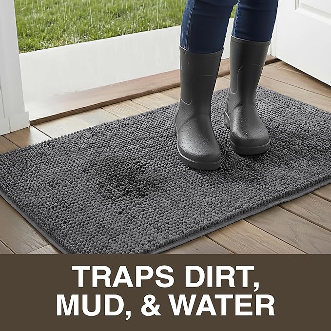 Neater Home Plush Bathroom Rugs 24x17 Thick Chenille Quick Dry Microfiber Absorbent Bath Mat, Soft Bath Rugs, Machine Washable Bathroom Floor Mat for Tub Shower Sink, Home Decor Accessories, Charcoal