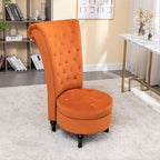 Royal High-Back Velvet Accent Chair for Vanity with Storage and Luxurious Upholstery, Retro Design and Versatile Usage for Livingroom, Bedroom, Lounge and Office, Red Orange