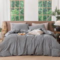 MooMee Gingham Duvet Cover Set 100% Washed Cotton Linen Like Textured Breathable Durable Soft Comfy Modern Checkered Design (Black White Gingham, King 104"x90")