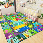 HOMORE Kids Educational Rug, 5x7 Kids Collection Area Rug for Learning Alphabet, Numbers, Colors, Season and Animal Words, Playmat for Classroom Playroom,Green