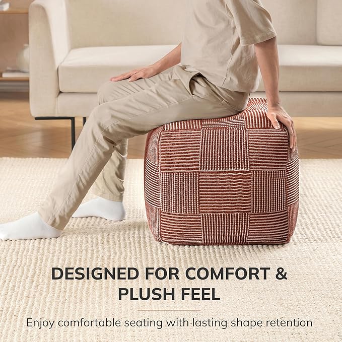 Anji Mountain 100% Handmade & Handcrafted Comfortable Home Décor Pouf Ottoman Footrest for Living Room, Bedroom, Nursery, Kidsroom, Patio Furniture - (20" x 20" x 20" - Teak)