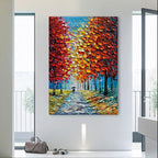 Art Hand-Painted Modern 3D Abstract Oil Painting 45x30 Inch Large Forest Landscape Vertical red Canvas Wall Art Living Room Bedroom Art Decoration