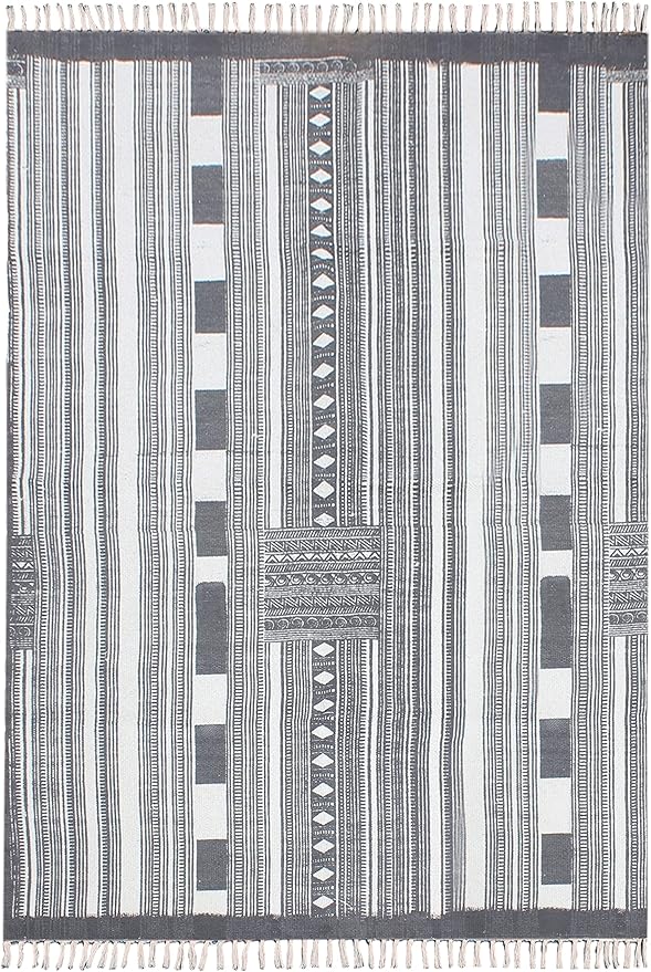 Kilim Runner 4x15 Cotton Runner Rug Gray & Beige Indoor Outdoor Runner 0.19 inches Stone Easy Washable Hand Wash Cotton Carpet Flatweave Runner Rugs for Hallway, Staircases, Corridor Runner