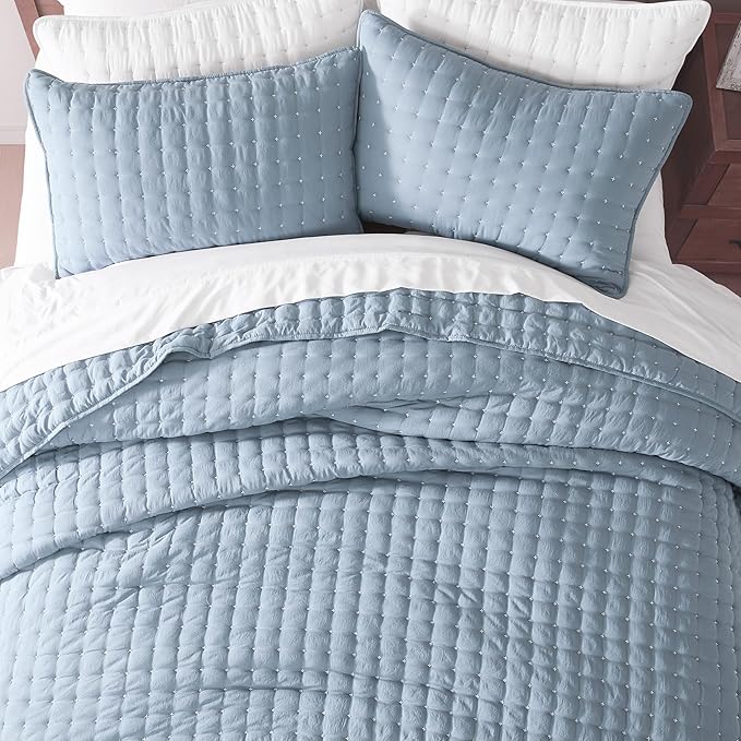 WDCOZY Twin Quit Size Bedding Sets with Pillow Sham, Lightweight Soft Bedspread Coverlet, Quilted Blanket Thin Comforter Bed Cover for All Season, 2 Pieces, 68x90 inches, Blue