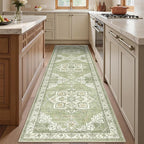 Runner Rug 2x8 Runners for Hallways Non Slip Washable, Vintage Hallway Runner Rugs for Living Room, Low Pile Soft Hallway Rug for Kitchen Bedroom Laundry Room Rug(Light Green,2'x8')