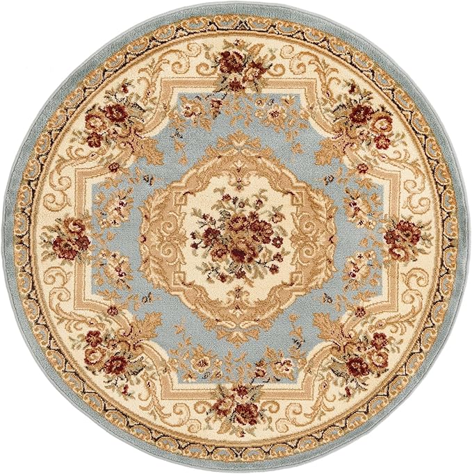 Rugs.com Chateau Collection Rug - 4 Ft Round Light Blue Medium Pile Rug