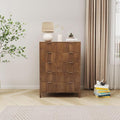 Fluted 5 Drawer Tall Dresser for Bedroom, Mid Century Modern Nightstand with Drawers, Tall Bedside Table for Closet Cloth, Living Room End Table with Storage for Dorm -Walnut