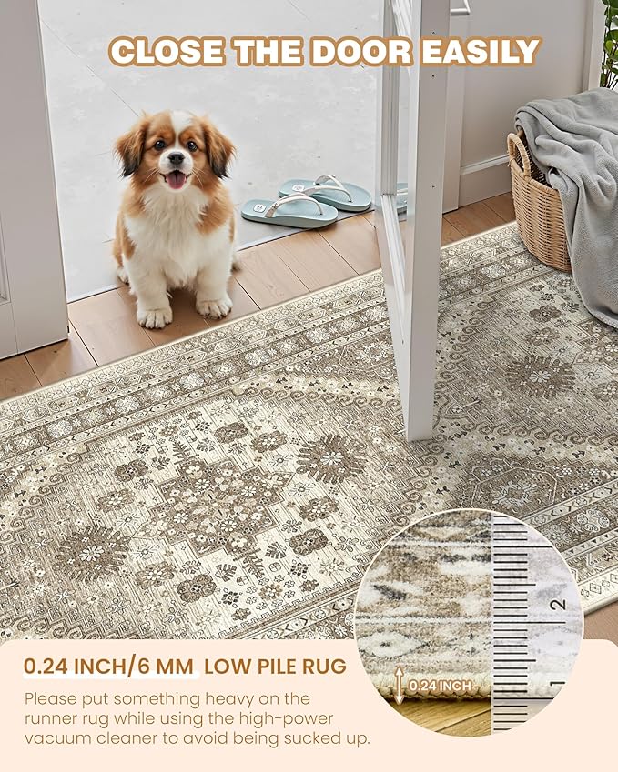 Kitchen Runner Rug Non Slip Washable 2.5x10, Soft Ultra-Thin Entryway Rug Runners for Hallways, Carpet Runner for Living Room,Kitchen, Laundry, Bathroom(Brown,2.5'x10')