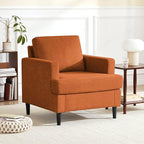 Mid-Century Accent Chair,Modern Linen Fabric Armchair for Living Room,Comfy Upholstered Reading Accent Chairs for Bedroom,Single Sofa Chair with Wood Legs (Orange, 1 Pack)