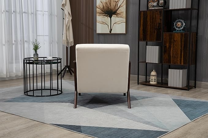 KEIKI Mid Century Modern Accent Chair, Scandinavian Style Lounge Chair with Breathable Fabric, Perfect for Bedroom or Sunroom