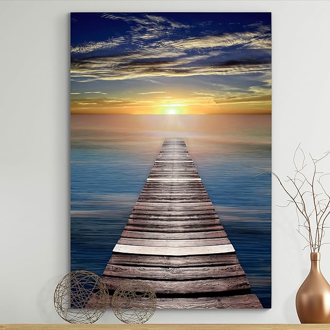 Renditions Gallery Canvas Nature Wall Art Home Scenic Paintings & Prints Calm Caribbean Dusk Glam Romantic Modern Wall Hanging Decorations for Bedroom Office Kitchen Artwork - 18"x27" LT06