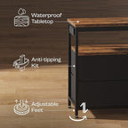 Huuger LED TV Stand for Bedroom, 47 Inch Dresser TV Stand for 43, 50, 55 Inch TV, Rustic Black TV Stand with Storage, Entertainment Center with Power Outlets, 6 Drawer Fabric Dresser for Living Room