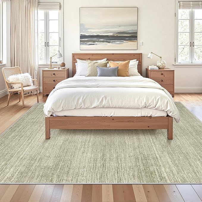 Art&Tuft Washable Rugs 6x9, Low Pile Area Rugs for Living Room - Non Slip and Stain Resistant Soft Thin 6x9 Rug for Bedroom, Dining Room, Kitchen, Office, Green